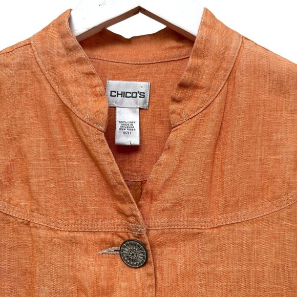 CHICO'S 100% Linen Jacket Size 8 (Chicos 1) Orange Womens Light Blazer - Picture 3 of 9